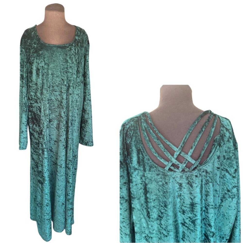 Vtg Boho Glam Velvet Stretch Crisscross Back Modest Maxi Dress Sz 24W Lagenlook